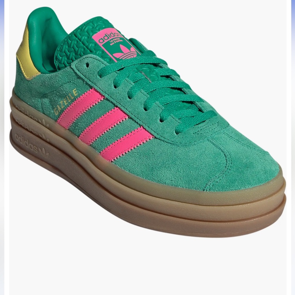 NWT Adidas Women's Gazelle Green and Pink Suede Sneakers